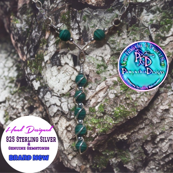 Malachite Necklace- Sterling Silver Malachite Necklace- Y Style Necklace - Picture 1 of 6